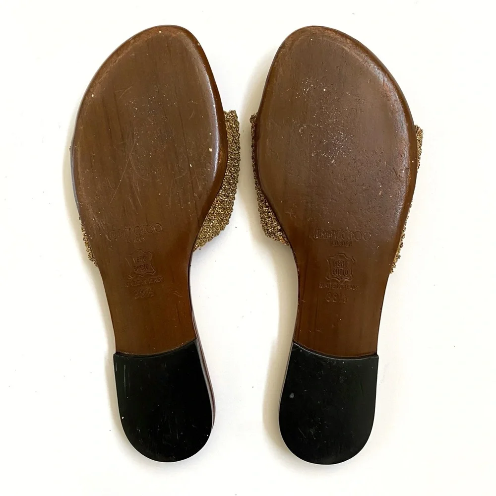 JIMMY CHOO gold metal chain knot slide sandals open toe flats - Picture 9 of 10